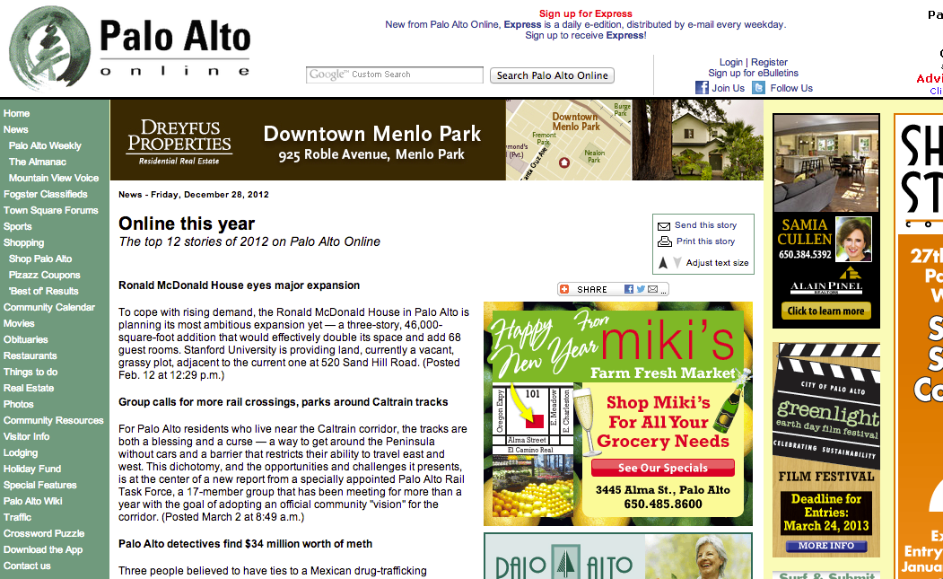 Check In To My Flight is one of the Top Stories of 2012 for Palo Alto Online!